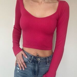Zara Pink Ribbed Long Sleeve Bodysuit